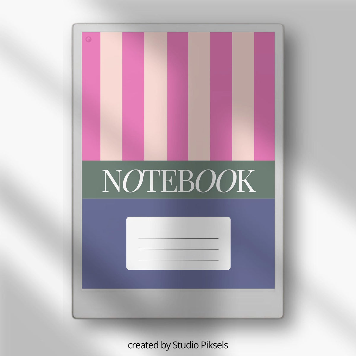 Striped notebook cover bundle for the reMarkable Paper Pro featuring 12 minimalist vertical and horizontal digital covers, geometric line patterns, and file organization layouts.