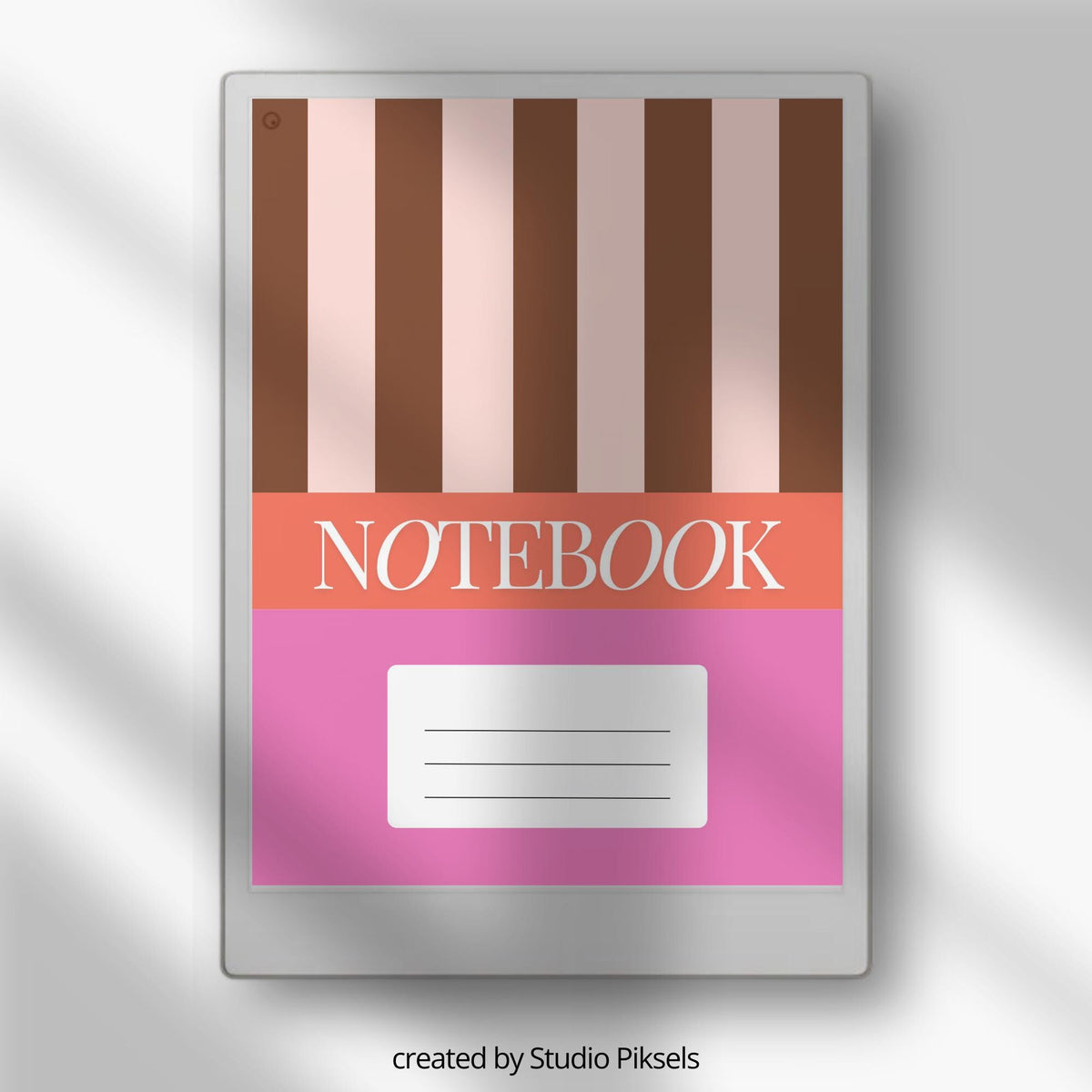 Striped notebook cover bundle for the reMarkable Paper Pro featuring 12 minimalist vertical and horizontal digital covers, geometric line patterns, and file organization layouts.