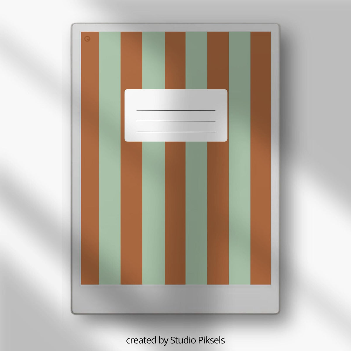 Striped notebook cover bundle for the reMarkable Paper Pro featuring 12 minimalist vertical and horizontal digital covers, geometric line patterns, and file organization layouts.