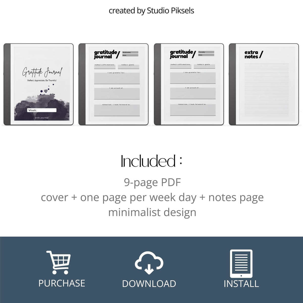Gratitude Journal for Kindle Scribe with guided daily reflection pages, mindfulness prompts, and minimalist digital journaling layouts.