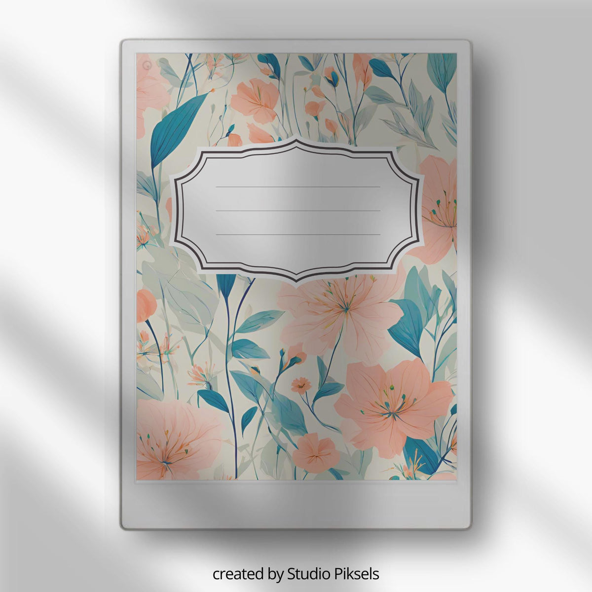 Floral notebook cover bundle for the reMarkable Paper Pro featuring 12 colorful botanical digital covers, flower patterns, and file organization layouts.