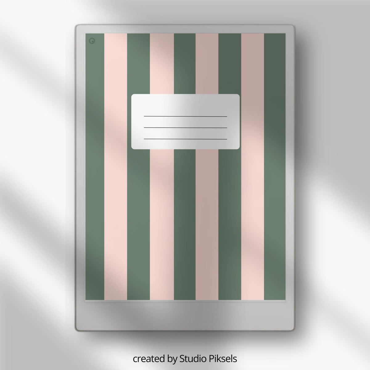 Striped notebook cover bundle for the reMarkable Paper Pro featuring 12 minimalist vertical and horizontal digital covers, geometric line patterns, and file organization layouts.