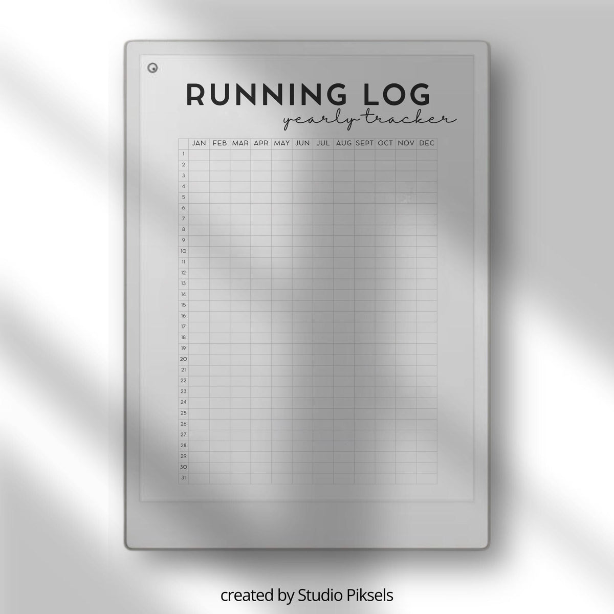 Running Planner for reMarkable tablets with yearly running trackers, mileage tracking pages, running log layouts, fitness goal planners, and digital training journals.