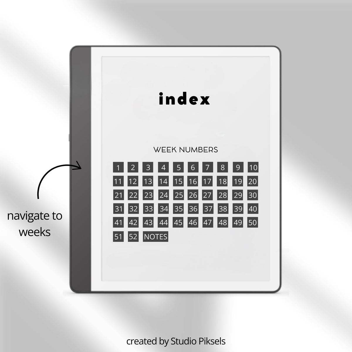 Weekly Reading Planner PDF for Kindle Scribe with hyperlinked book tracking and reading reflection pages.