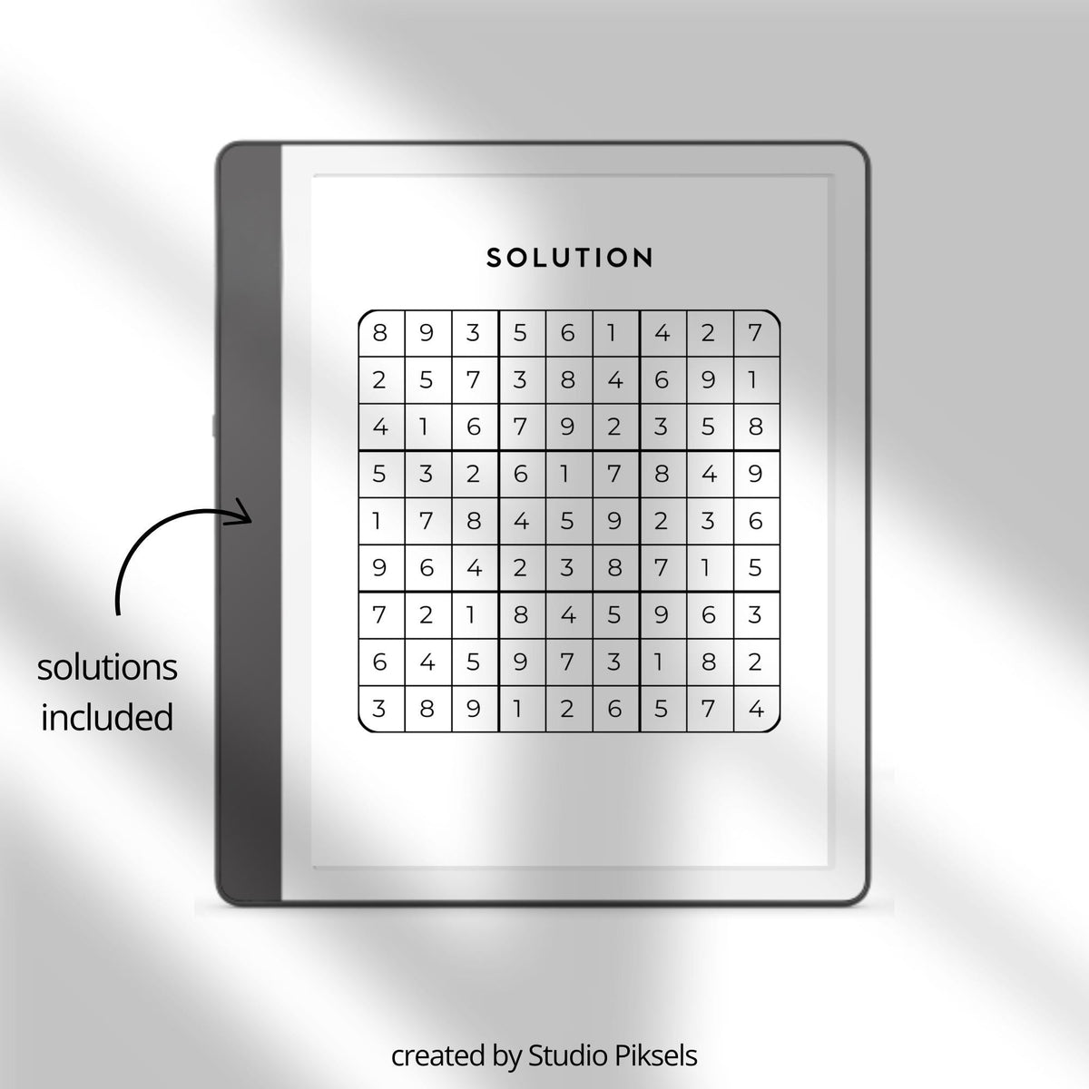 Sudoku Puzzle Bundle for Kindle Scribe featuring 300 easy and hard Sudoku puzzles with solution pages for relaxing brain training and digital puzzle solving.