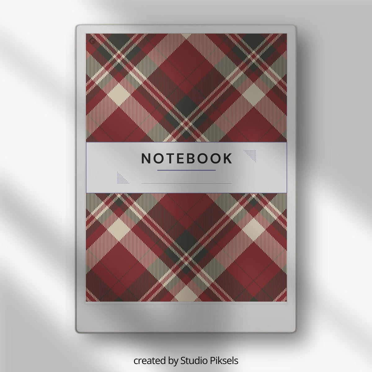 Patterned notebook cover bundle for the reMarkable Paper Pro featuring 12 geometric, plaid, and damask digital covers, minimalist designs, and library organization styles.