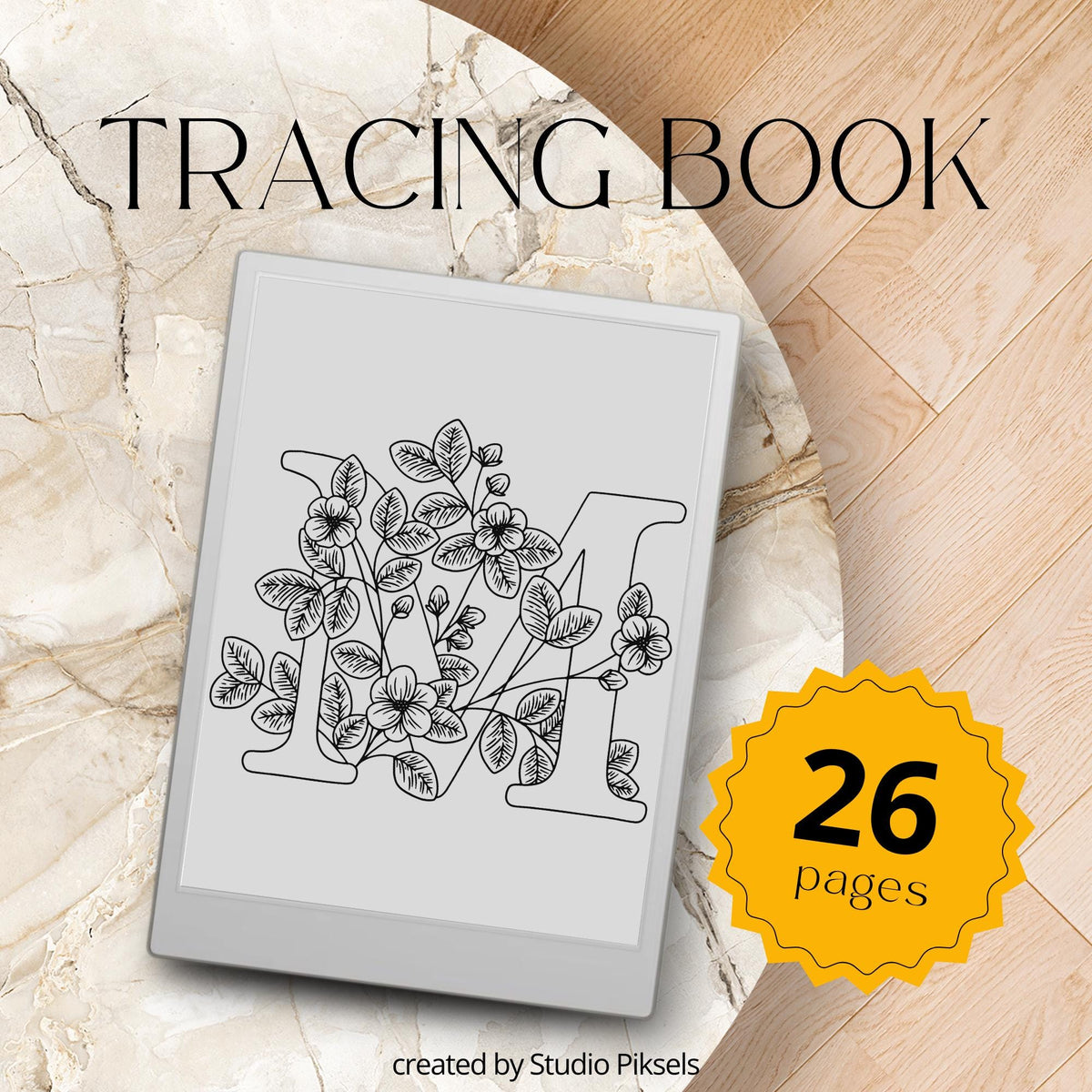 Floral, Mandala, Magical & Abstract Tracing Book Bundle for reMarkable Paper Pro featuring 237 tracing pages with floral alphabet, mandala, magical, flower, and abstract pattern tracing designs for mindful digital drawing and creative practice.