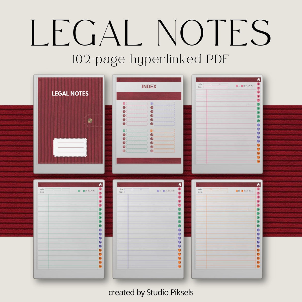 Hyperlinked Legal Pad Paper Notebook for reMarkable Paper Pro