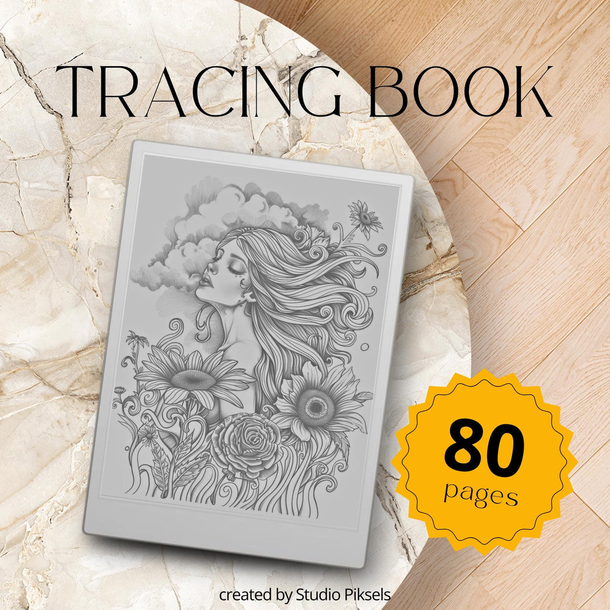 Magical Tracing Book for reMarkable Paper Pro featuring 80 fantasy inspired tracing pages with castles, enchanted landscapes, whimsical scenes, and soft grey line art for mindful digital tracing and creative drawing practice.