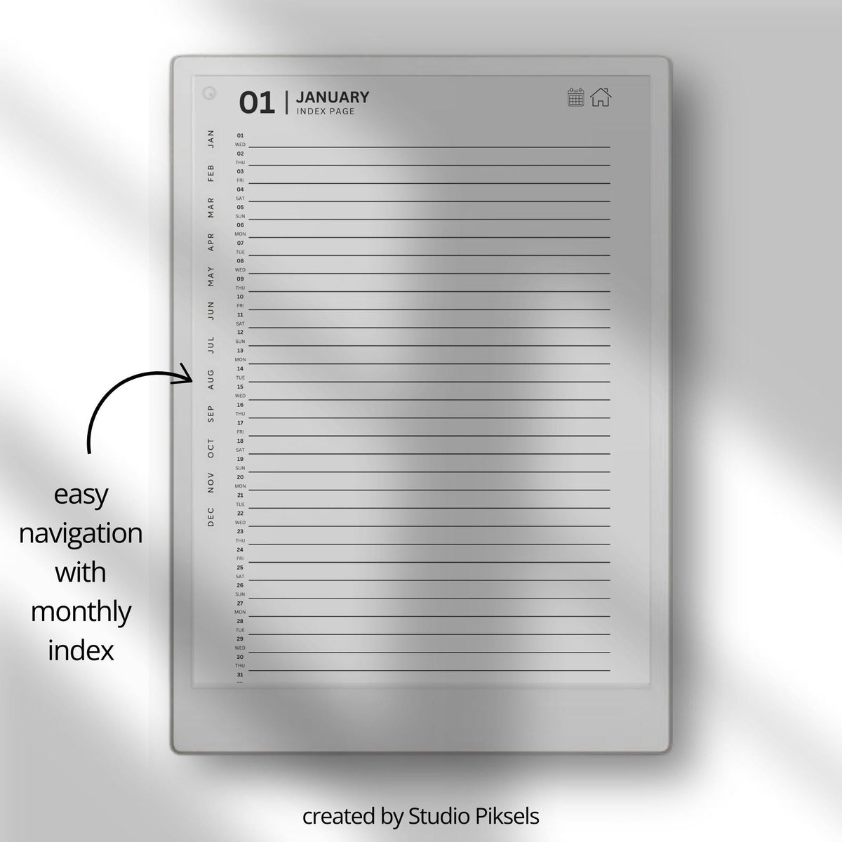 Hyperlinked Yearly Gratitude Journal for reMarkable Paper Pro