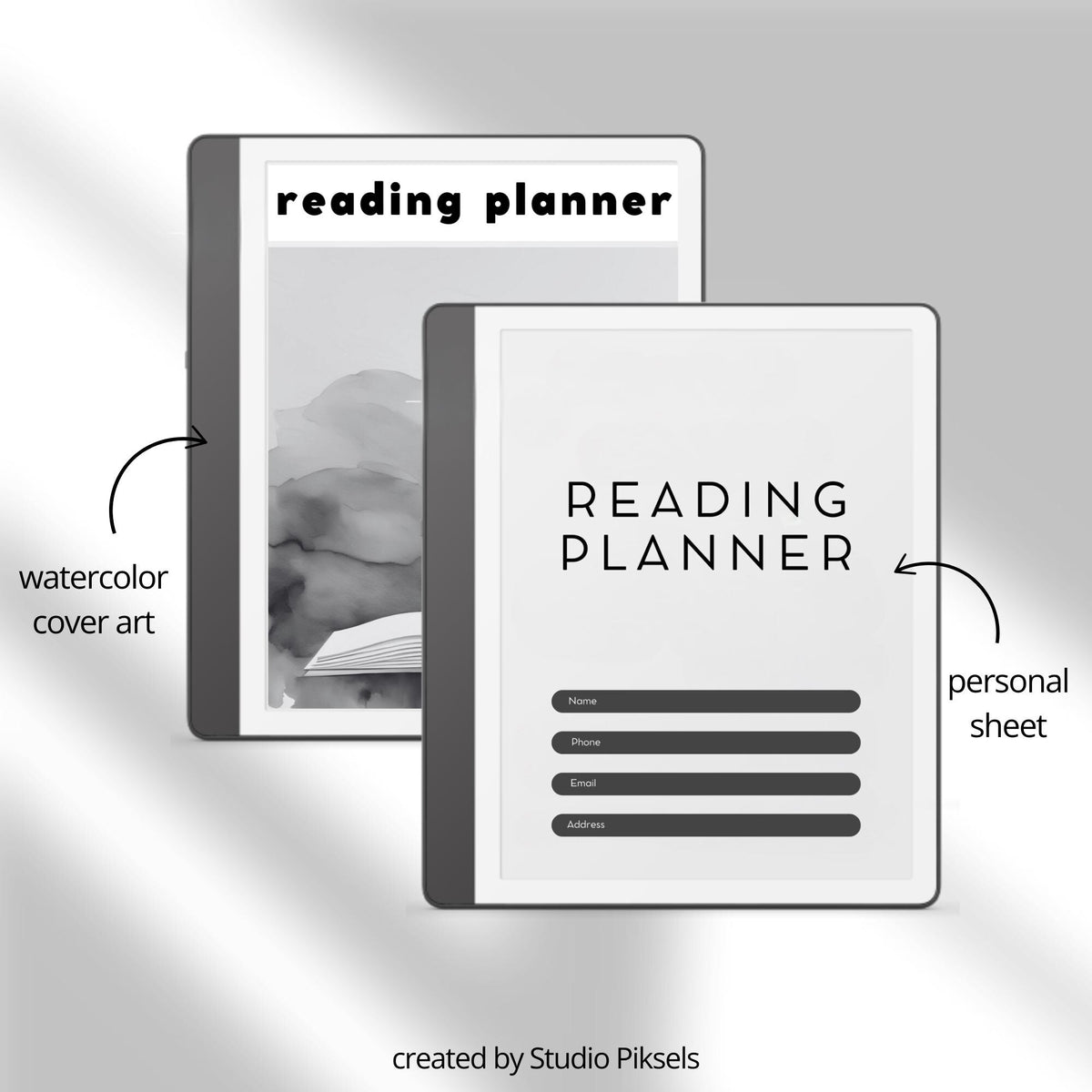 Weekly Reading Planner PDF for Kindle Scribe with hyperlinked book tracking and reading reflection pages.