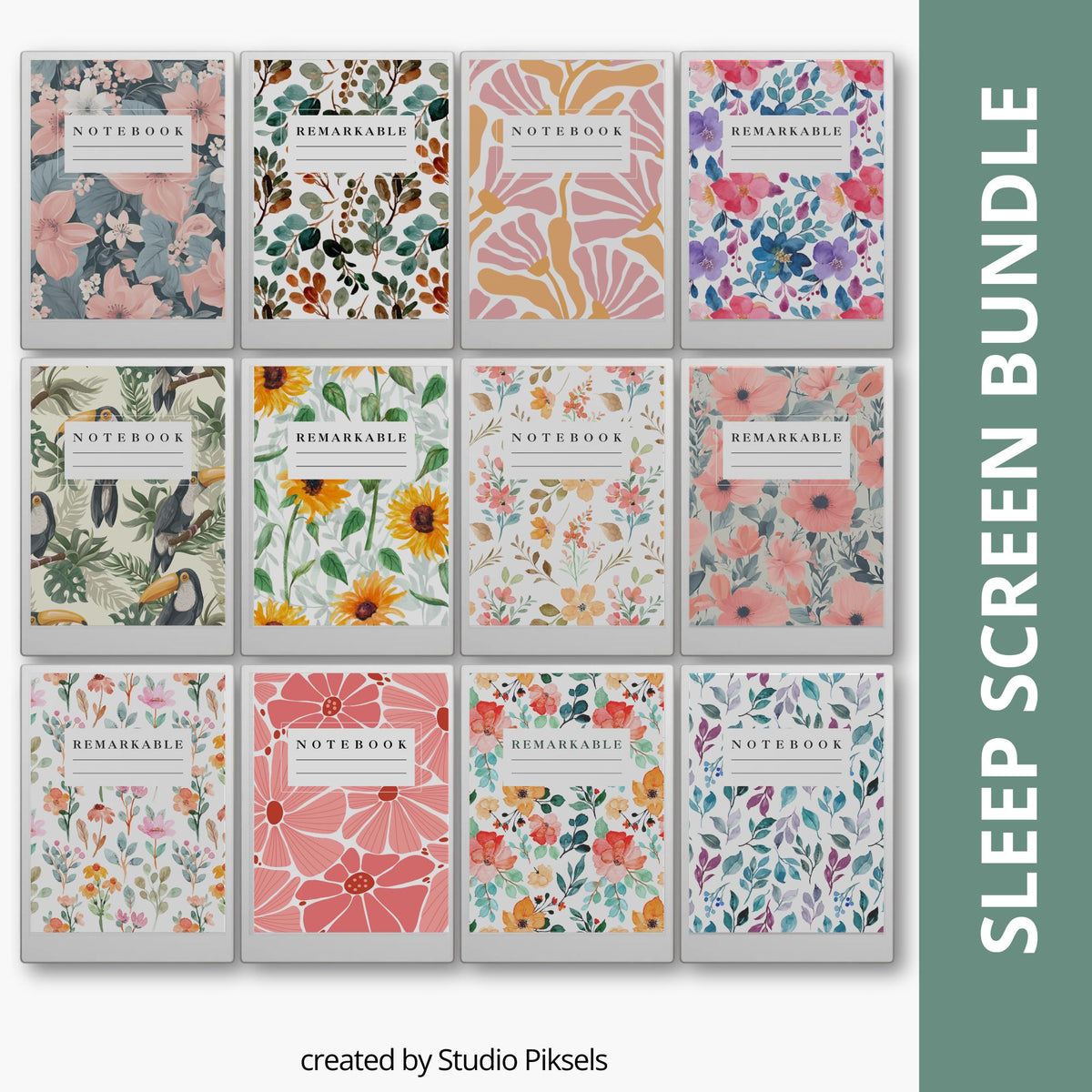 Sleep Screen Bundle for reMarkable Paper Pro Flower Design