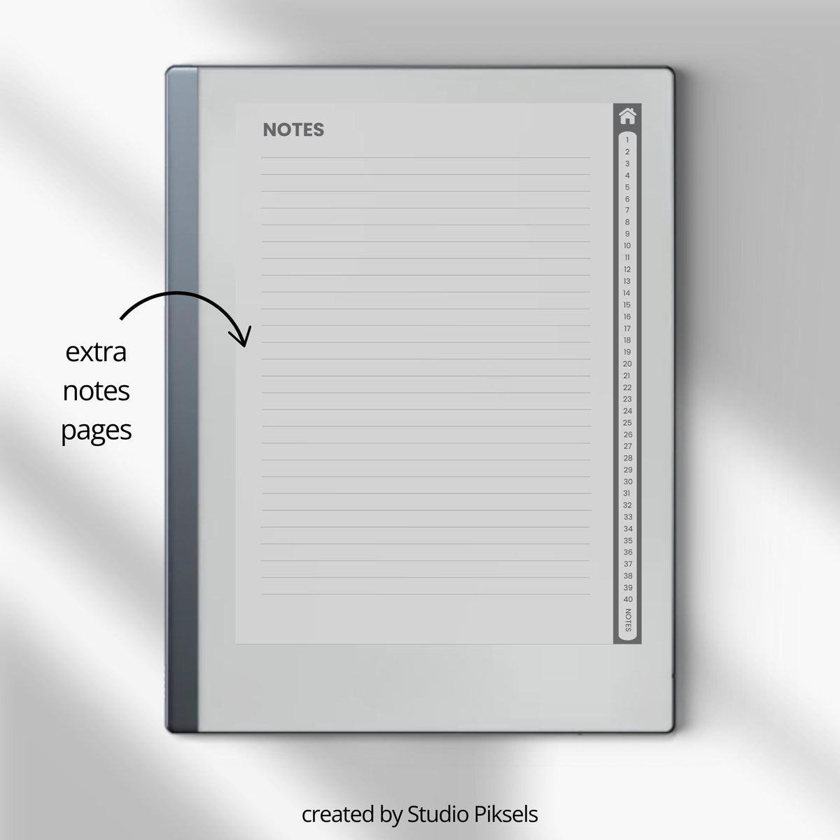 Cornell Notebook Bundle for reMarkable featuring hyperlinked digital notebooks with Cornell note-taking templates, lined notes pages, and organized navigation tabs.
