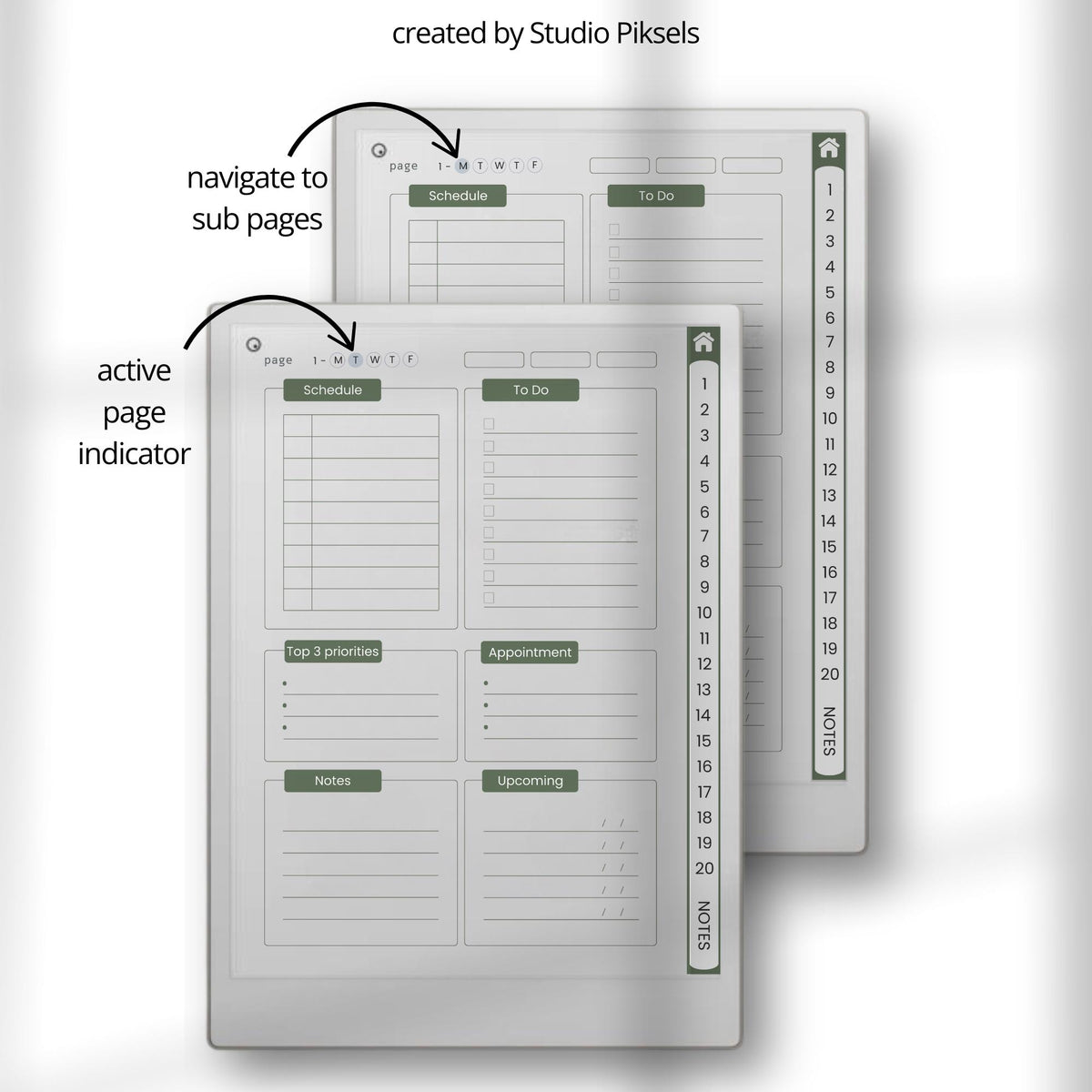 Hyperlinked Work Planner Bundle for reMarkable Paper Pro with daily task planning pages, productivity layouts, interactive navigation links, and minimalist digital business planner notebooks.