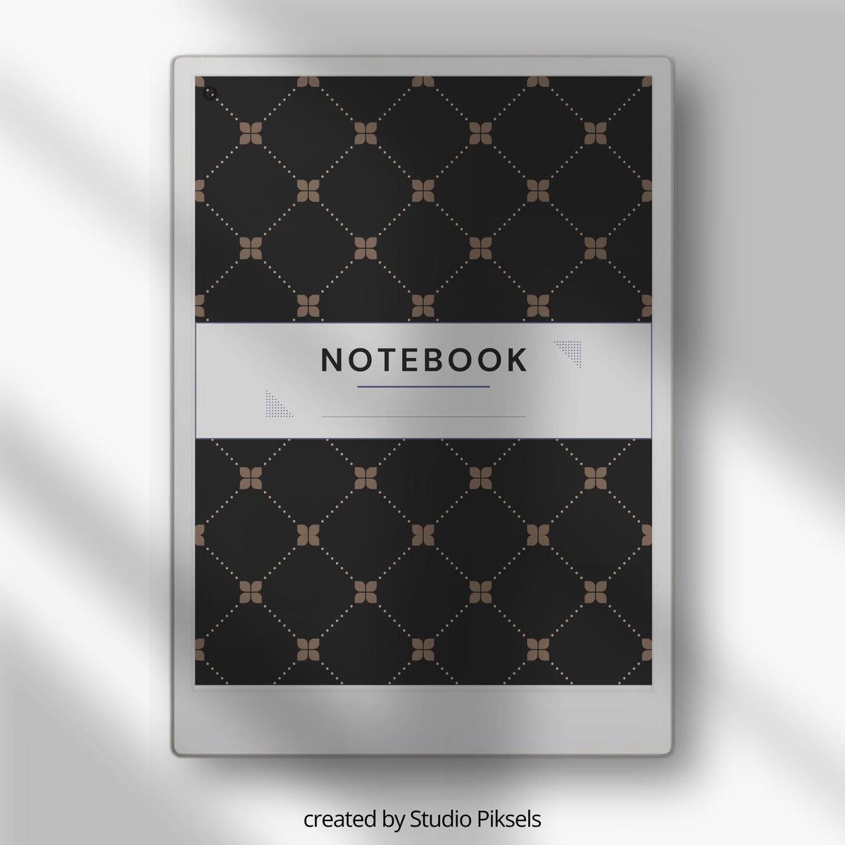 Patterned notebook cover bundle for the reMarkable Paper Pro featuring 12 geometric, plaid, and damask digital covers, minimalist designs, and library organization styles.