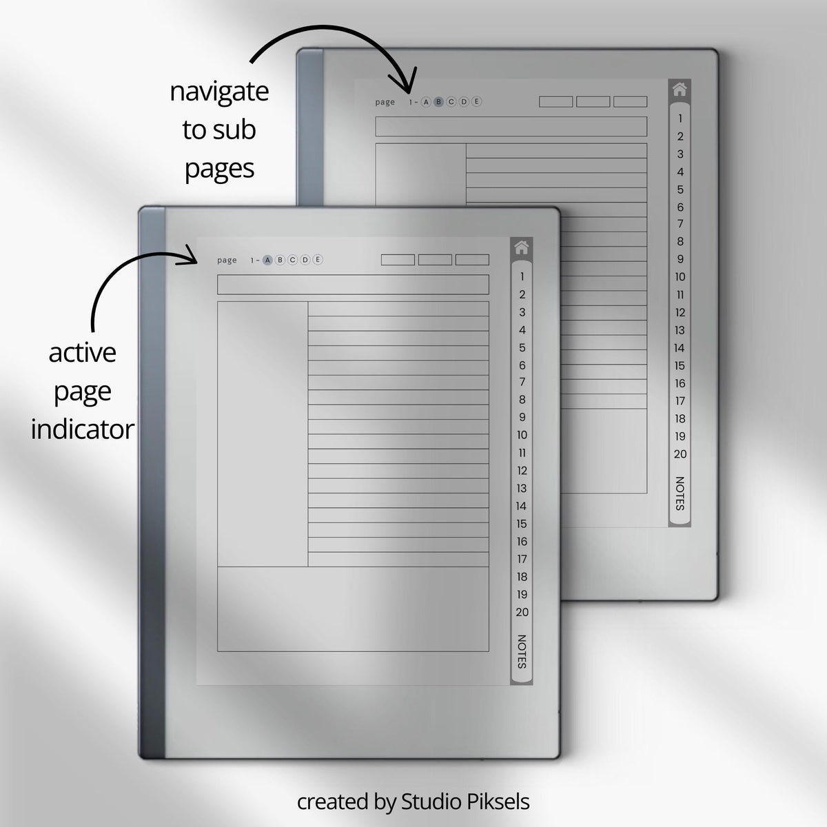 Cornell Notebook Bundle for reMarkable featuring six hyperlinked digital notebooks with Cornell notes pages, planning templates, lined notes pages, and minimalist grayscale covers