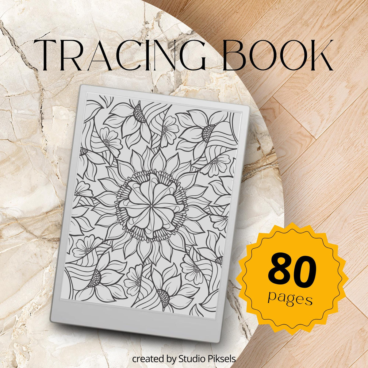 Floral, Mandala, Magical & Abstract Tracing Book Bundle for reMarkable Paper Pro featuring 237 tracing pages with floral alphabet, mandala, magical, flower, and abstract pattern tracing designs for mindful digital drawing and creative practice.