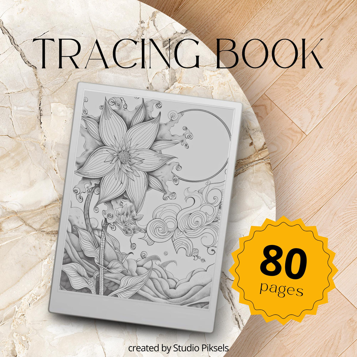 Floral, Mandala, Magical & Abstract Tracing Book Bundle for reMarkable Paper Pro featuring 237 tracing pages with floral alphabet, mandala, magical, flower, and abstract pattern tracing designs for mindful digital drawing and creative practice.