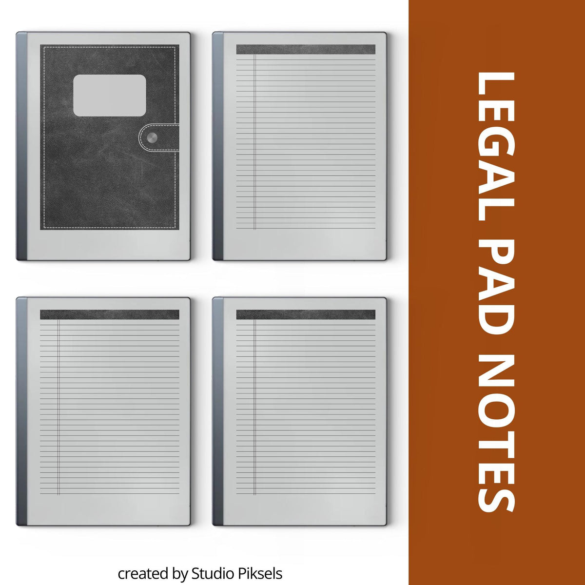 Legal Pad Notebook for reMarkable Paper Pure and reMarkable 2 with leather-style cover and lined legal pad layouts