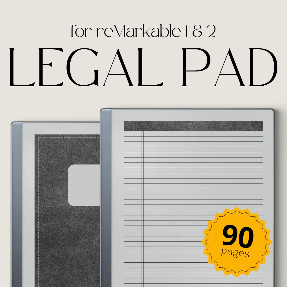 Legal Pad Notebook for reMarkable Paper Pure and reMarkable 2 with leather-style cover and lined legal pad layouts