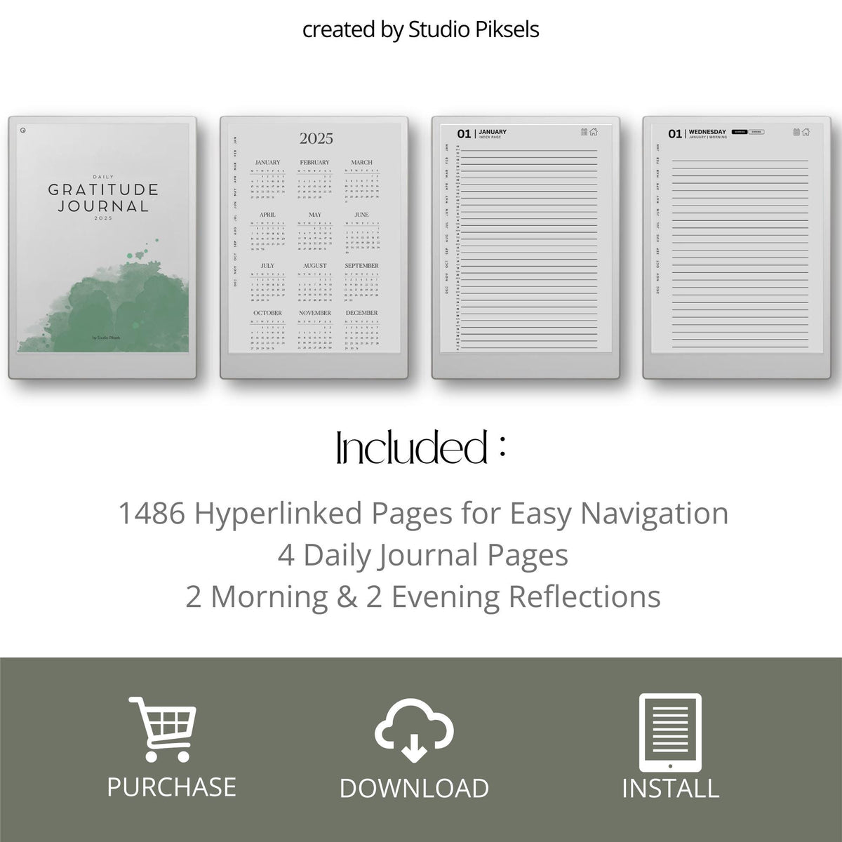 Hyperlinked Yearly Gratitude Journal for reMarkable Paper Pro