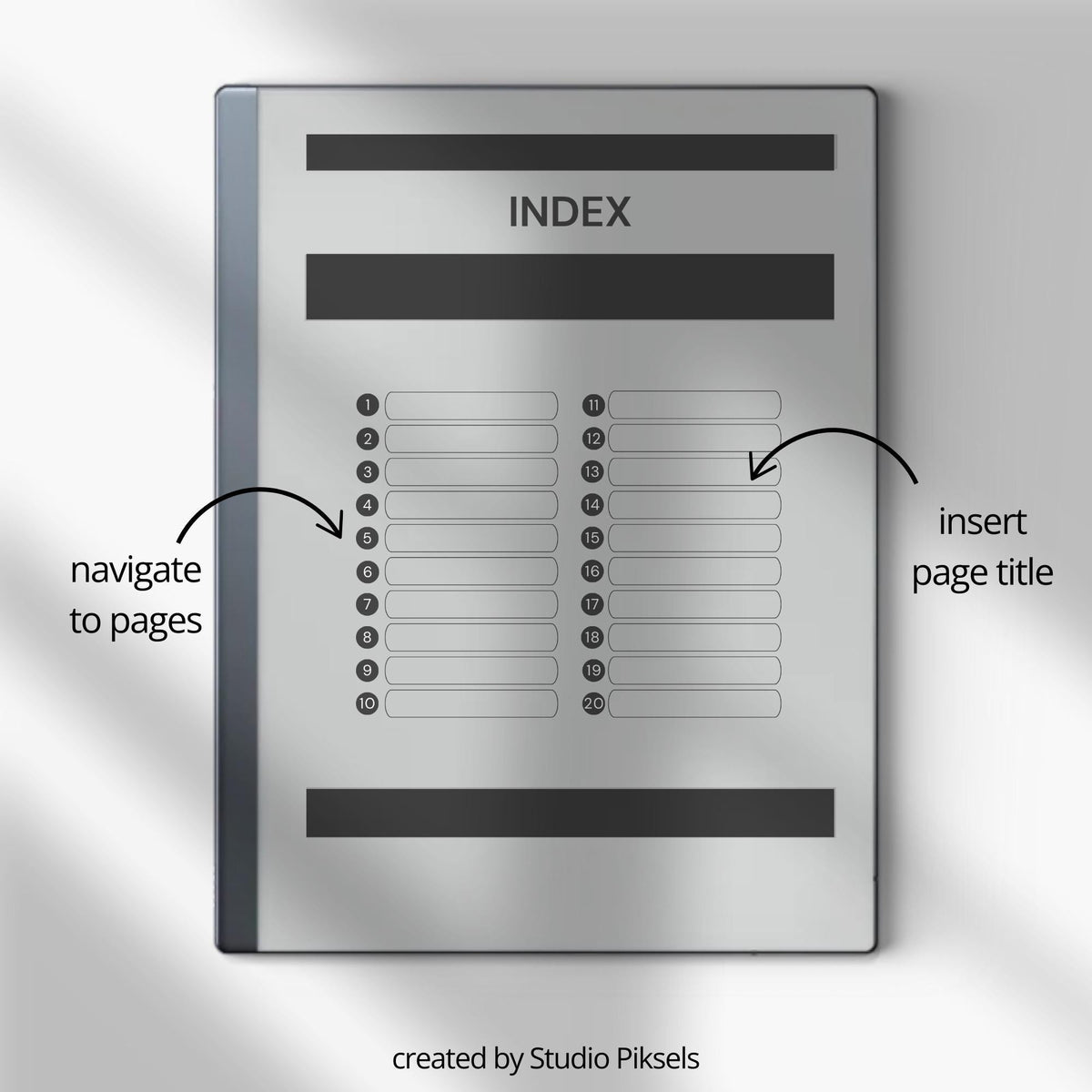 Custom Index Notebook Bundle for reMarkable Paper Pure and reMarkable 2 with hyperlinked lined, grid, dotted, and blank notebooks