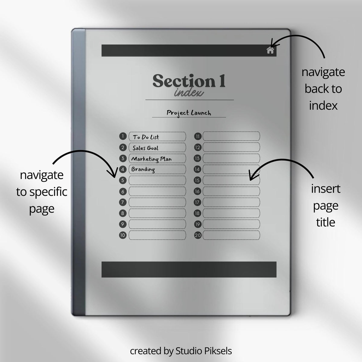 Legal Pad Notebook Bundle for reMarkable featuring six hyperlinked digital notebooks with legal pad layouts, customizable indexes, and light and dark mode designs