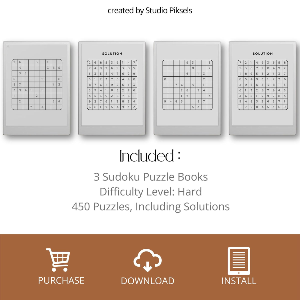 Hard Sudoku Puzzle Bundle for reMarkable displaying puzzle grids with balanced proportions and easy-to-read layout designed for digital handwriting.