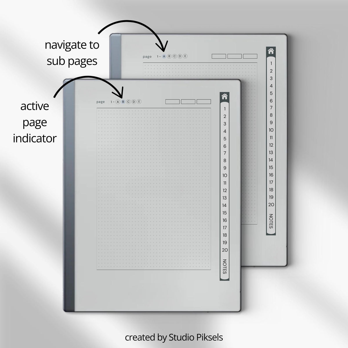 Custom Index Notebook Bundle for reMarkable Paper Pure and reMarkable 2 with hyperlinked lined, grid, dotted, and blank notebooks