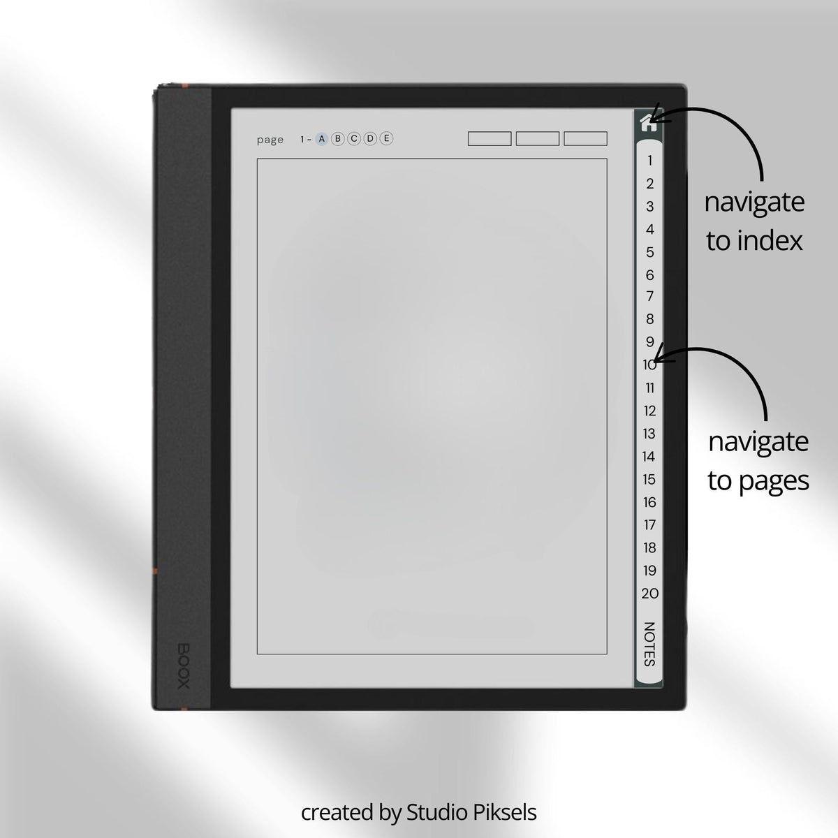 4-in-1 Custom Index Notebooks for BOOX with hyperlinked lined, grid, dotted, and blank digital notebooks for organized note-taking.