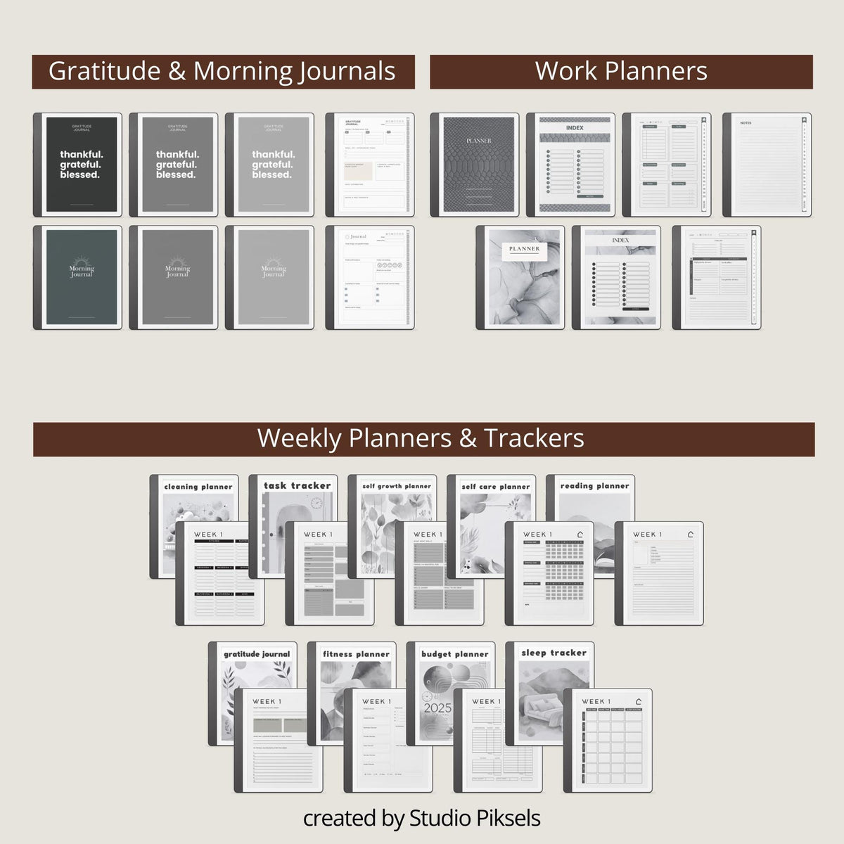 2026 digital goal planner for reMarkable 1 and 2 with habit trackers, monthly planning pages, and hyperlinked navigation