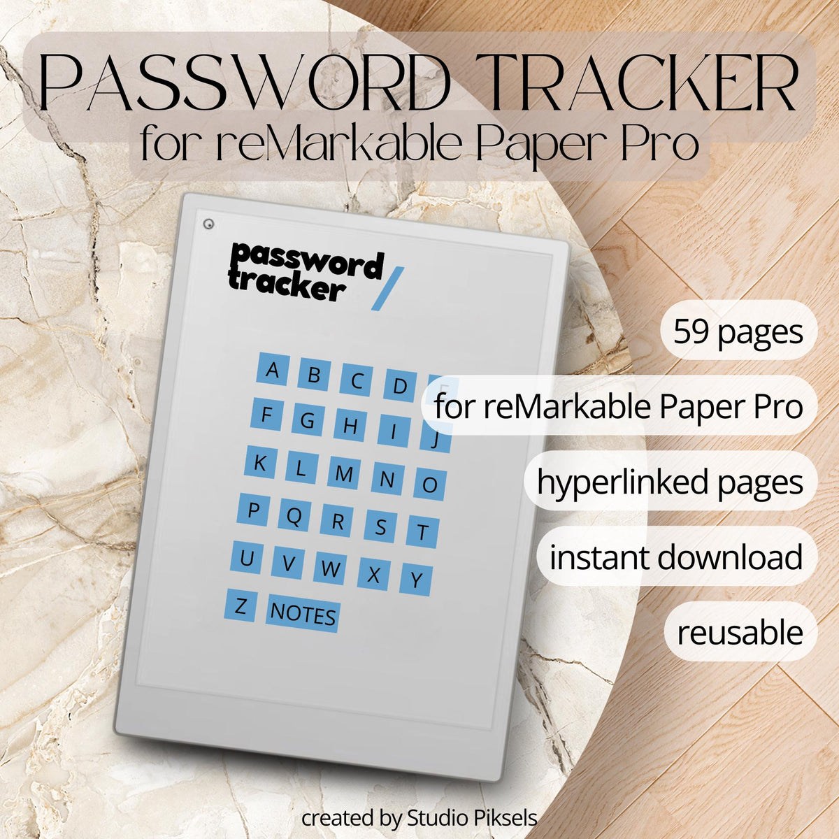 Stay organized and simplify your digital life with this structured password tracker for reMarkable Paper Pro, designed to keep your account information clear, accessible, and easy to manage.
