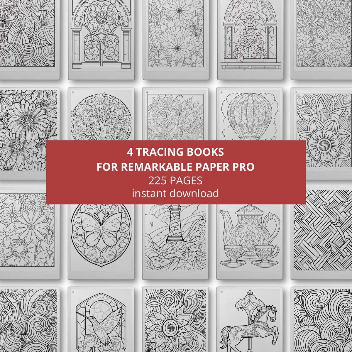 Tracing Book Bundle for reMarkable Paper Pro, reMarkable 1 & 2, and Procreate with 225 Pages of Artistic Tracing Designs