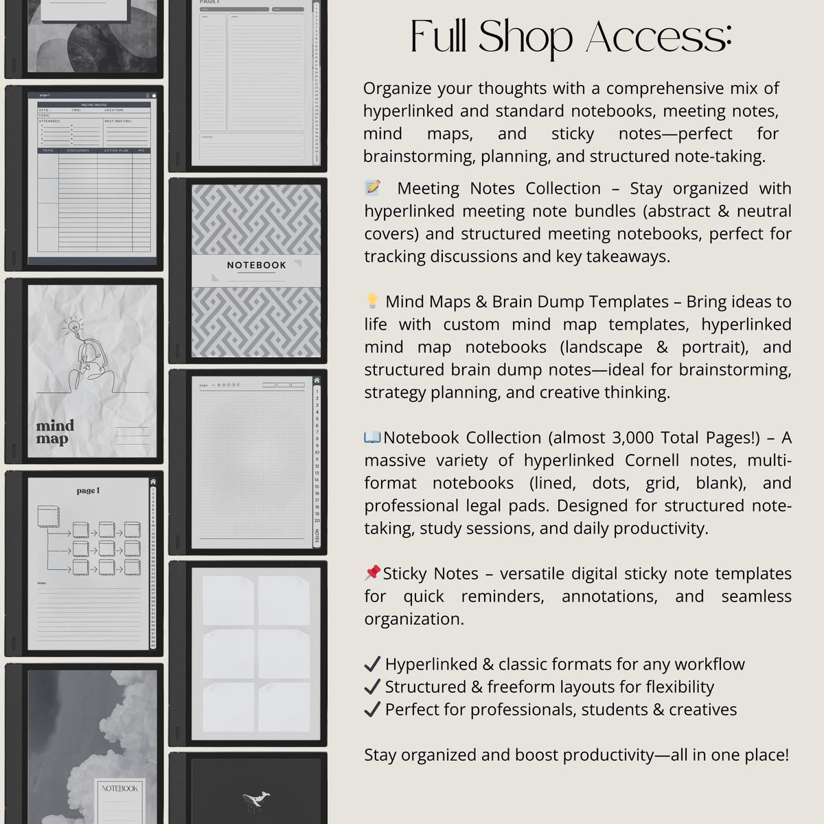Full Shop Access to BOOX Eink Collections, Productivity Templates for BOOX Note, Planner, Notebook & Templates Bundle digi...