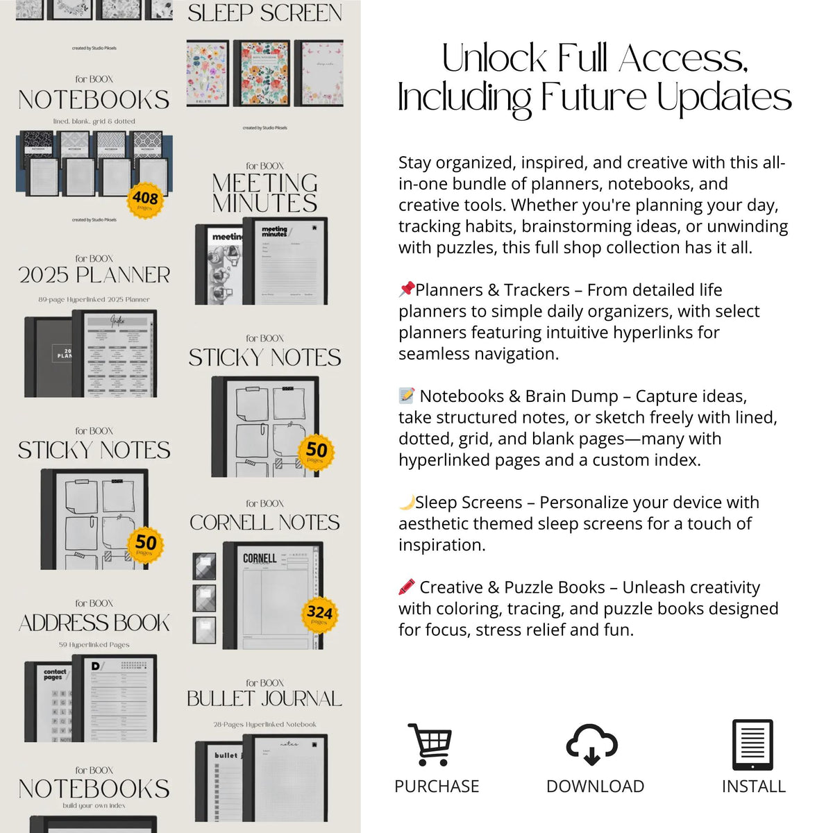 Full Shop Access to BOOX Eink Collections, Productivity Templates for BOOX Note, Planner, Notebook & Templates Bundle digi...