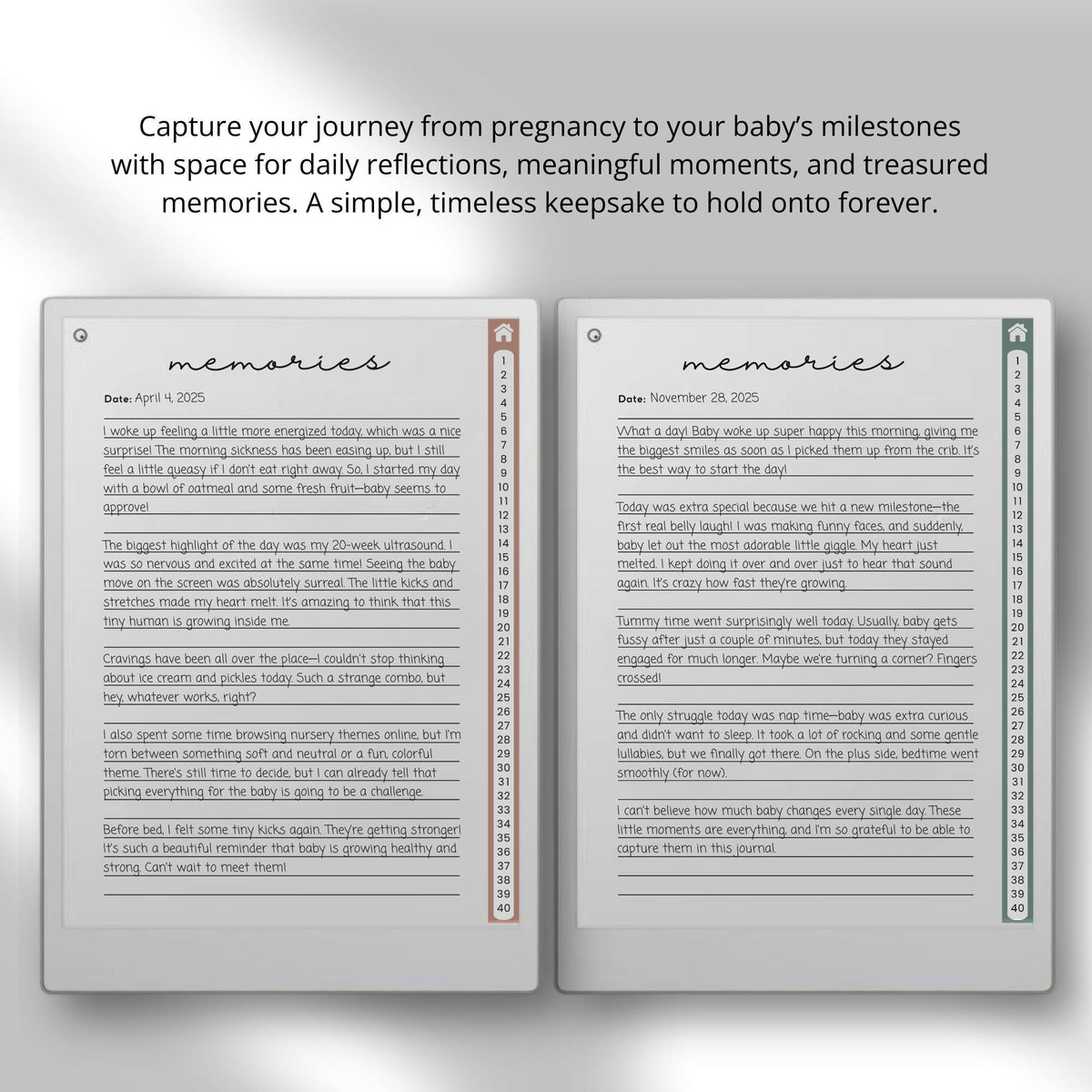 Digital Pregnancy Journal & Baby Milestone Journal for reMarkable Paper Pro