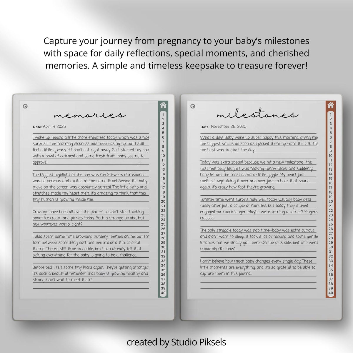 Digital Pregnancy Journal & Baby Milestone Journal for reMarkable Paper Pro