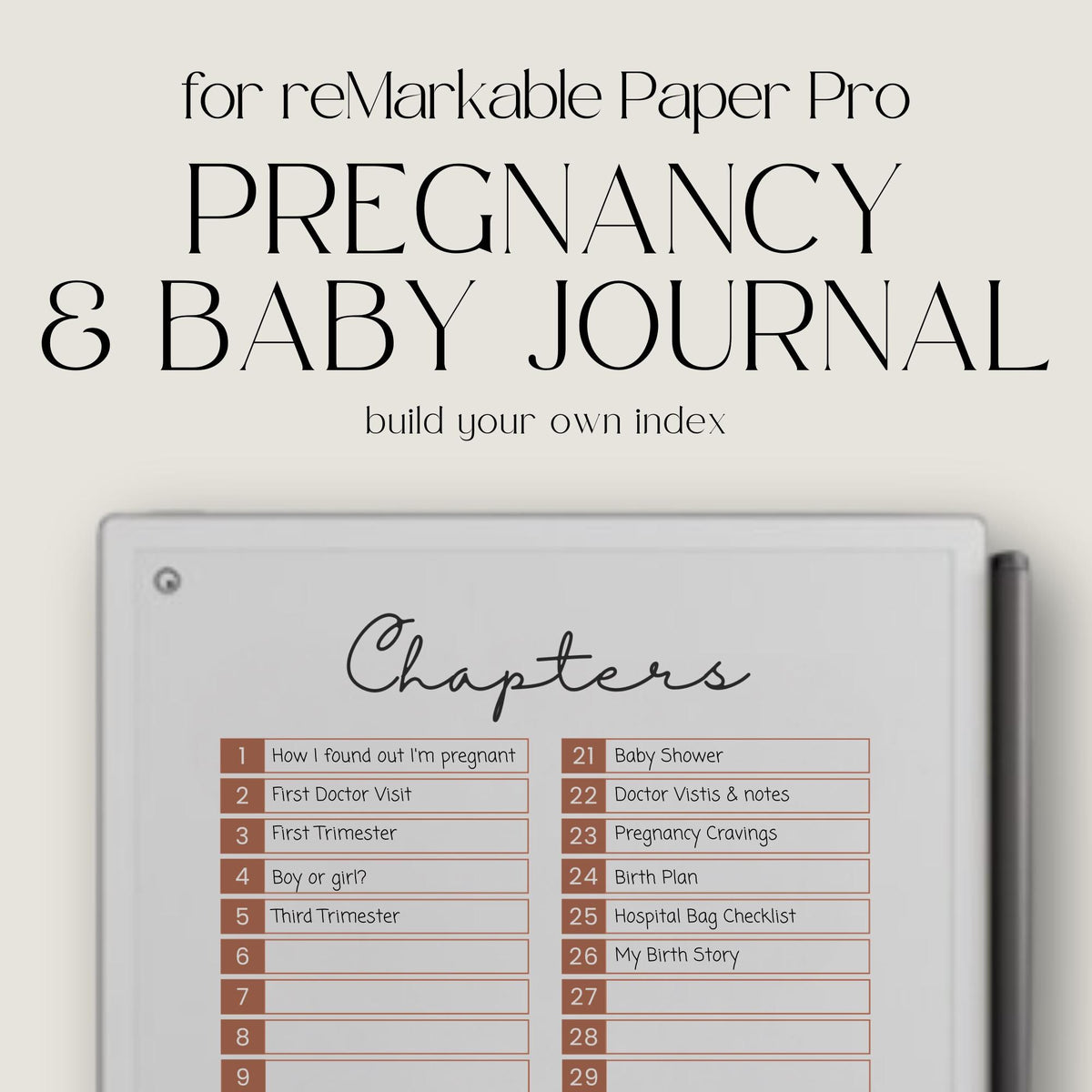Digital Pregnancy Journal & Baby Milestone Journal for reMarkable Paper Pro