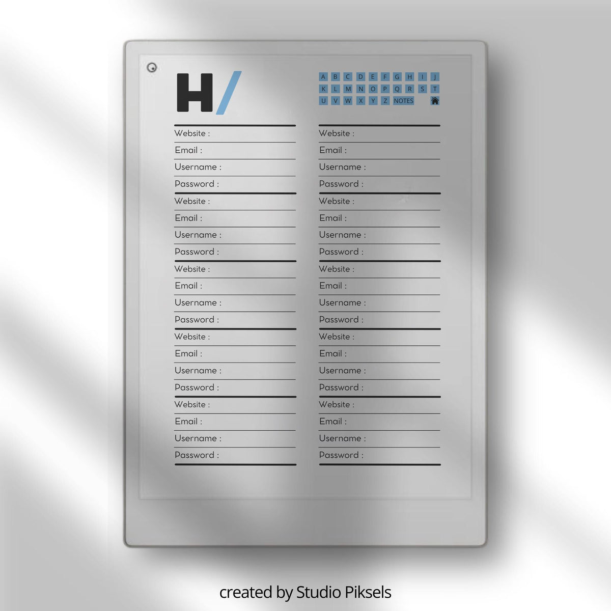 Stay organized and simplify your digital life with this structured password tracker for reMarkable Paper Pro, designed to keep your account information clear, accessible, and easy to manage.