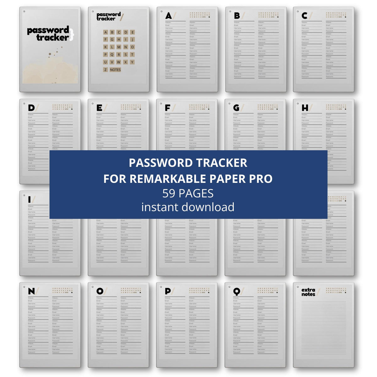 Stay organized and simplify your digital life with this structured password tracker for reMarkable Paper Pro, designed to keep your account information clear, accessible, and easy to manage.