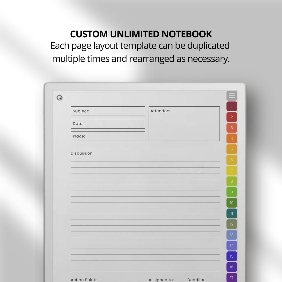 Unlimited Meeting Minutes Notebook for reMarkable Paper Pro, Meeting Notes, Meeting Tracker, Productivity Planner, Busines...
