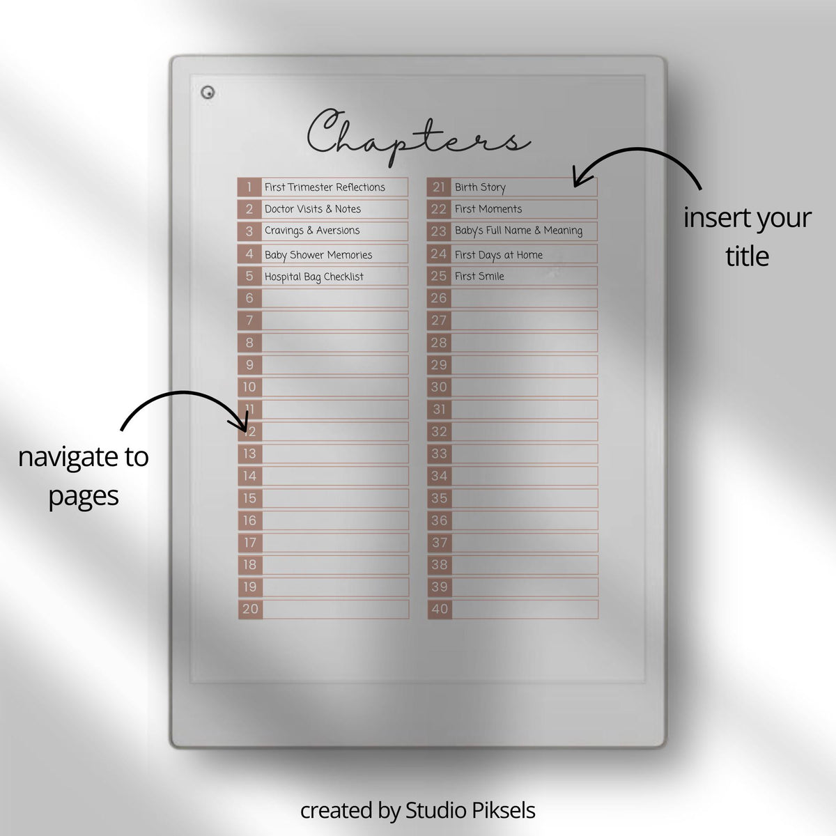 Digital Pregnancy Journal & Baby Milestone Journal for reMarkable Paper Pro