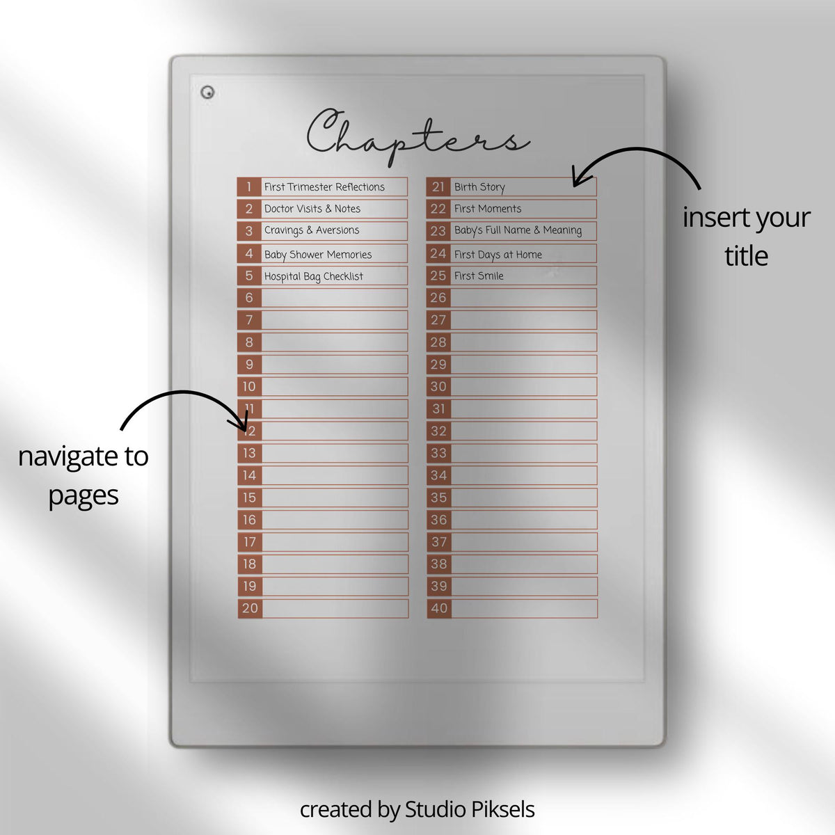 Digital Pregnancy Journal & Baby Milestone Journal for reMarkable Paper Pro