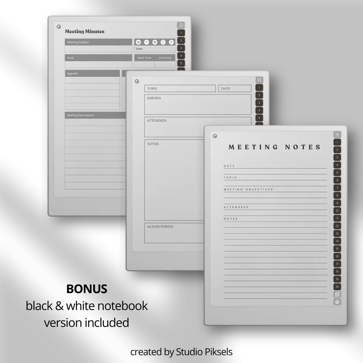 Unlimited Meeting Minutes Notebook for reMarkable Paper Pro, Meeting Notes, Meeting Tracker, Productivity Planner, Busines...
