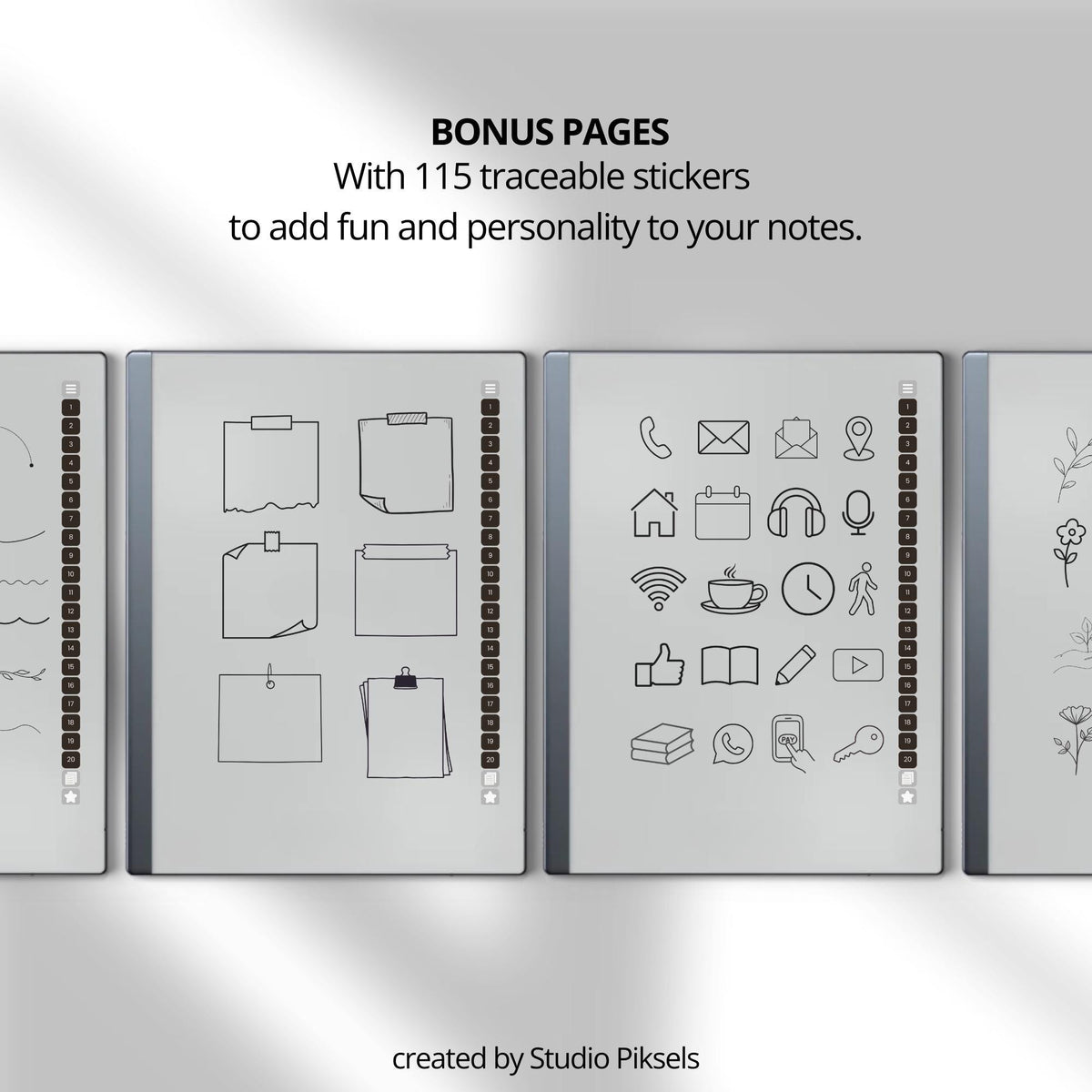 Unlimited Meeting Notes PDF for reMarkable 2 and Paper Pure with clickable templates, grayscale meeting pages, and hyperlinked navigation