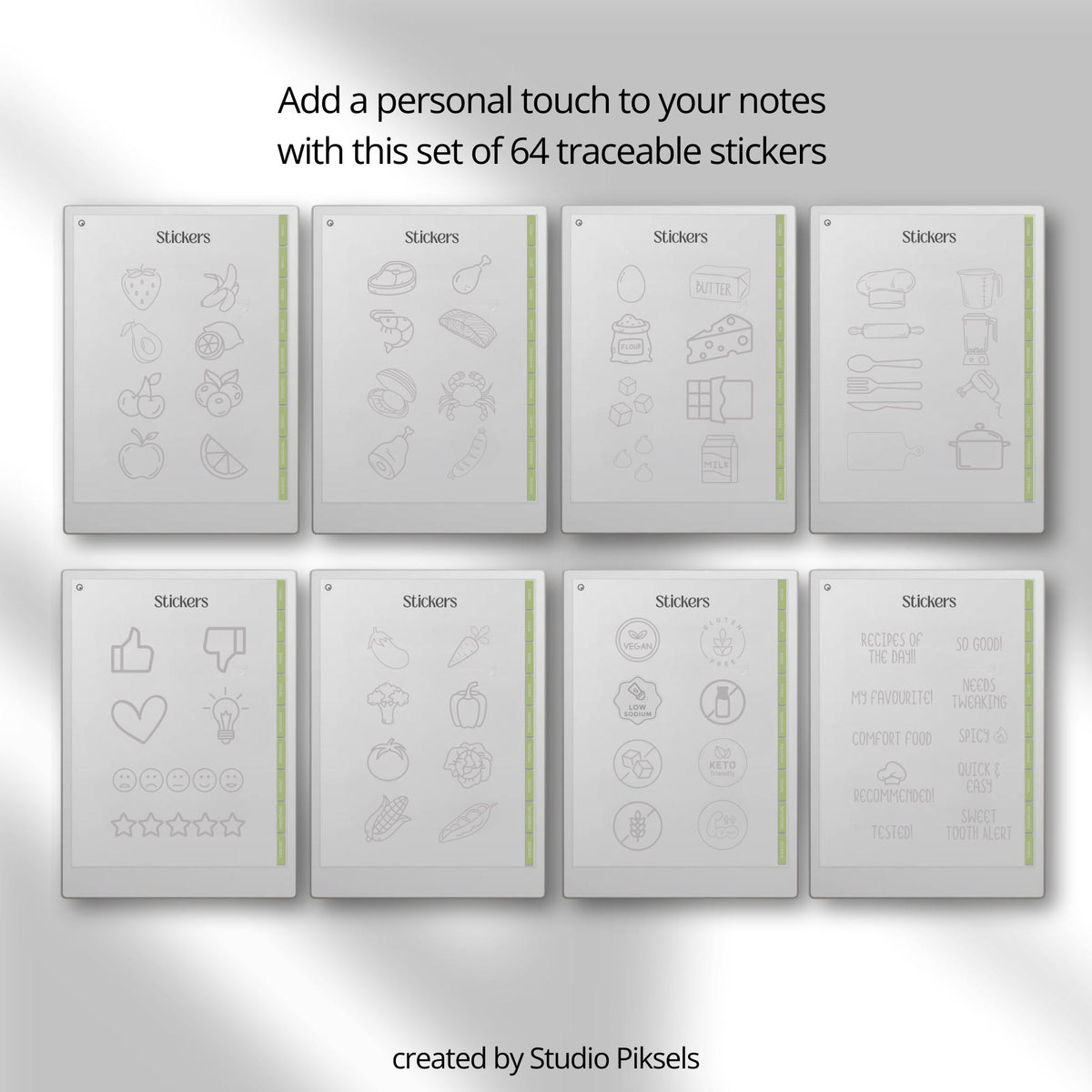 Hyperlinked Recipe Book for reMarkable Paper Pro with customizable recipe templates, meal planning pages, recipe trackers, cooking layouts, and digital cookbook organization tools.