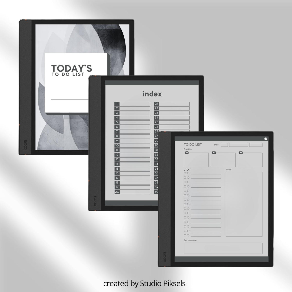 To Do List Bundle for BOOX with hyperlinked task planning pages, productivity layouts, and monochrome digital notebook designs.