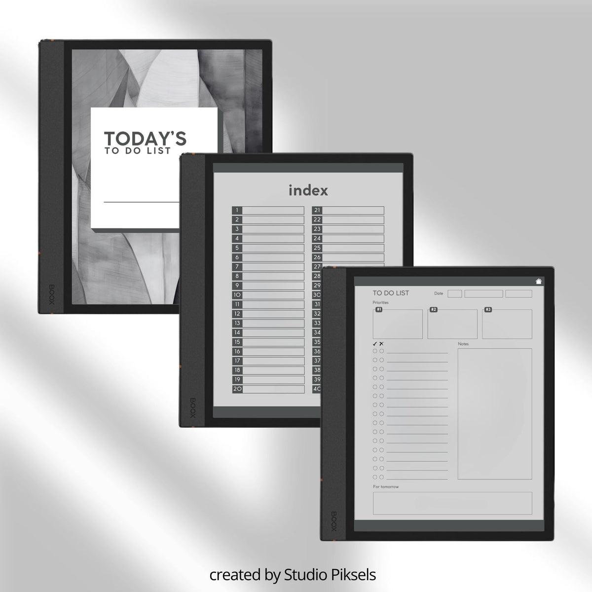 To Do List Bundle for BOOX with hyperlinked task planning pages, productivity layouts, and monochrome digital notebook designs.