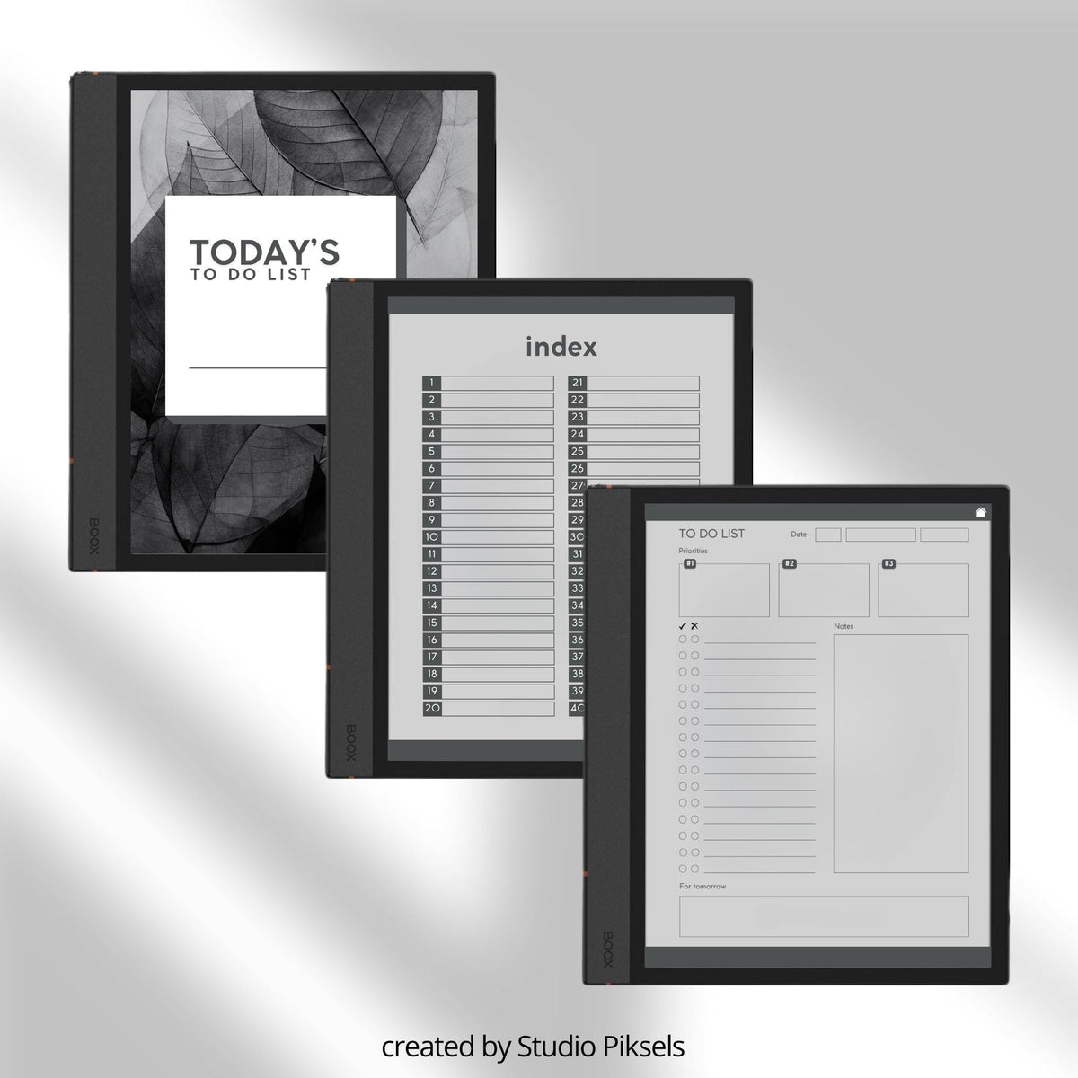 To Do List Bundle for BOOX with hyperlinked task planning pages, productivity layouts, and monochrome digital notebook designs.