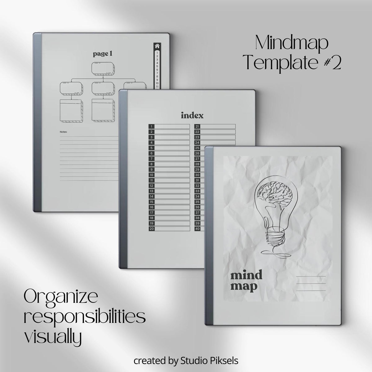 Mind Map Bundle for reMarkable 2 and reMarkable Paper Pure featuring hyperlinked brainstorming notebooks with reusable mind mapping layouts and lined notes sections